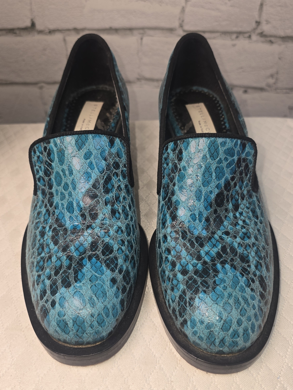 STELLA MCCARTNEY TURQUOISE BLUE LOAFERS SNAKESKIN BLOCK HEEL MADE IN ITALY 36 - Picture 7 of 11